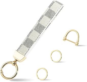 Weixiltc Leather Wristlet Keychain, Car Key Chain Holder with 2 Key Ring & Anti-Lost D Ring, Key Fob Wristband for Women