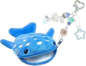 Whale Shark Coin Purse Keychain,Cute Plush Change Purse with Zipper Keychain,Kawaii Handmade Coin Pouches for Women