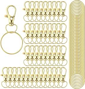 100PCS Keychain Hooks with Key Rings，Metal Swivel Lobster Claw Clasps, for Keychain Clip Lanyard, Jewelry Making, Crafts