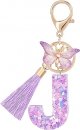 Initial letter Keychains for Women Girls Tassel Butterfly Cute Keychain for Wallet Backpack charm