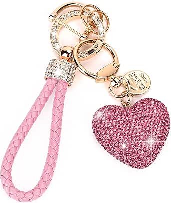 Car Keychain for Women with Rhinestone Heart Shape Bling Girl Cute Keychain for Christmas,Personalized Gift